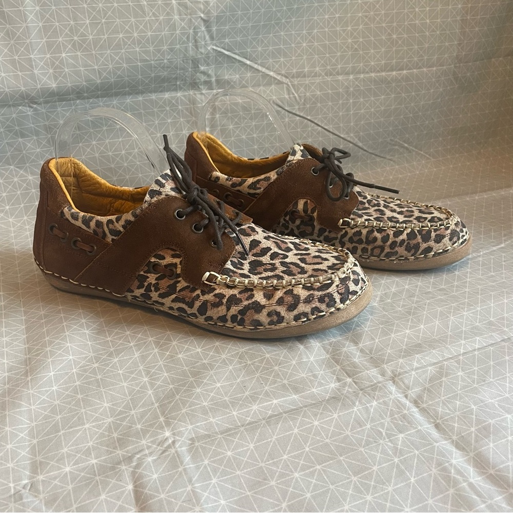 Cinch Leopard Print Brown Suede Boat Shoes